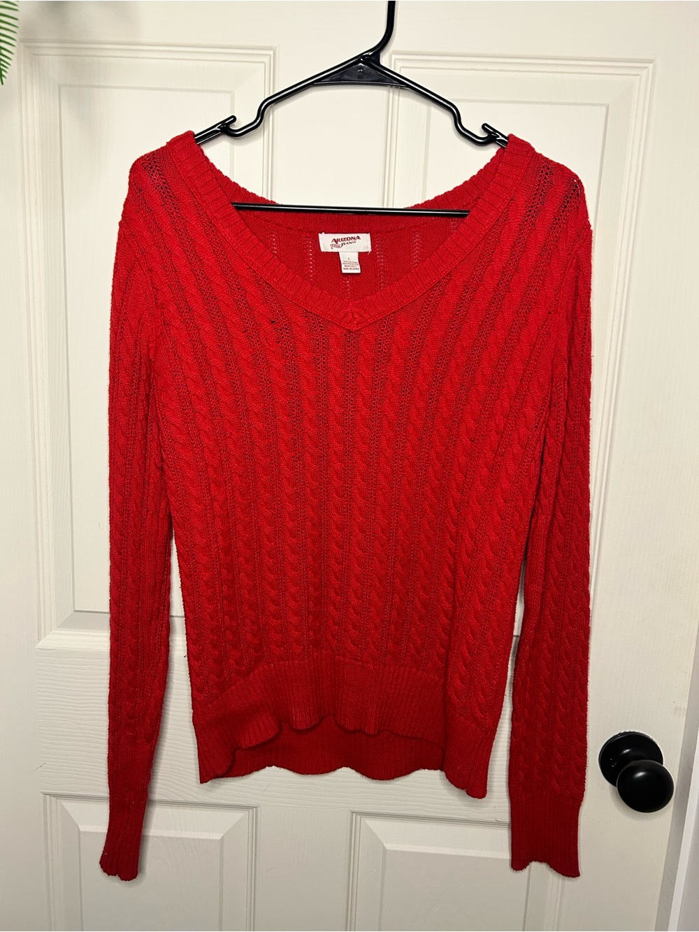 Arizona Jean co Red Cable Knit V-Neck Sweater